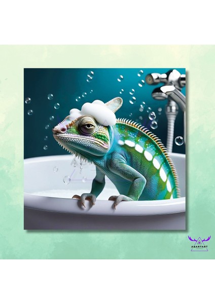 Tekli Kare Kanvas Küvette Banyo Yapan Bukalemun Tasarımı fiyatları