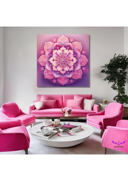 Tekli Kare Kanvas Modern Salon Tablosu Pembe Lila Mandala