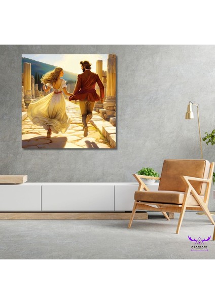 Tekli Kare Kanvas Salon Tablosu Efes Antik Kenti El Ele Tutuşan Çift