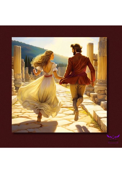 Tekli Kare Kanvas Salon Tablosu Efes Antik Kenti El Ele Tutuşan Çift fiyatları