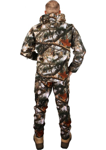 Softshell Saz Desenli Su ve Rüzgar Geçirmez Içi Polarlı Takım (Mont + Pantolon)