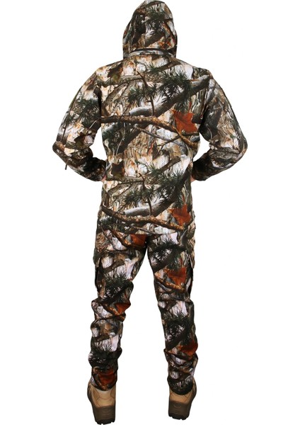 Softshell Saz Desenli Su ve Rüzgar Geçirmez Içi Polarlı Takım (Mont + Pantolon)