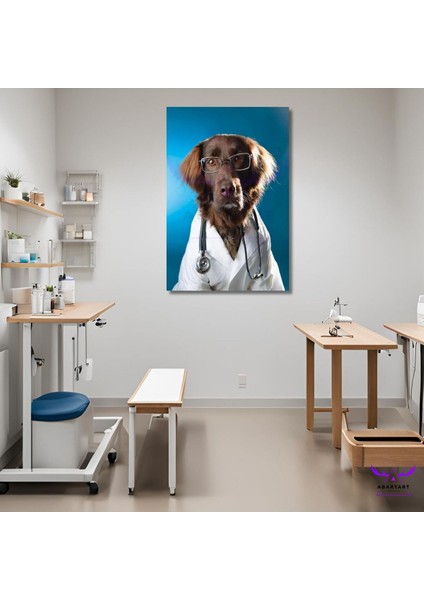 Tekli Dikey Kanvas Poliklinik Tablosu Doktor Köpek