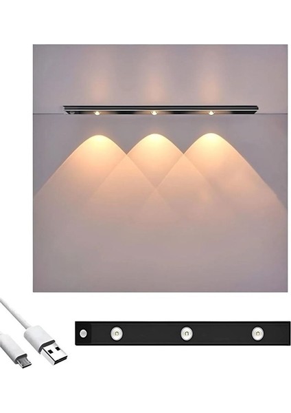 40 cm Hareket Sensörlü 3 Renk USB Şarj Edilebilir Aydınlatma Tezgah Altı Mutfak Merdiven Gardırop modelleri