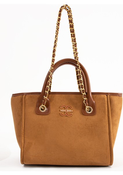 Geniş Iç Hacimli Zincirli Tasarım Taba Süet Kadın Çantası fiyatları