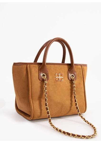 Geniş Iç Hacimli Zincirli Tasarım Taba Süet Kadın Çantası modelleri