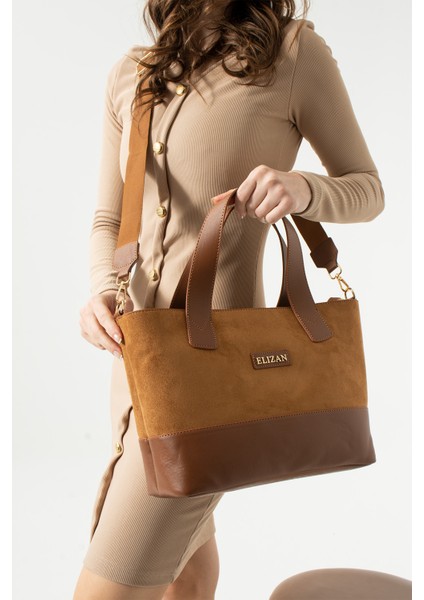 Kolon Askılı Geniş Iç Hacimli Taba Süet Kadın Çantası