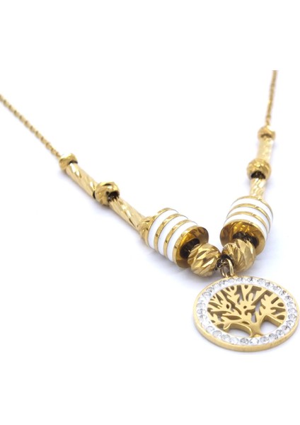 Altın Kaplama Beyaz Boncuklu Hayat Ağacı Kolye 45 cm KLY-450 modelleri