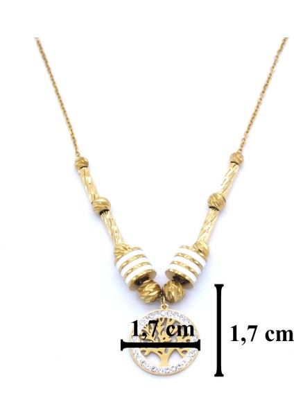 Altın Kaplama Beyaz Boncuklu Hayat Ağacı Kolye 45 cm KLY-450 fırsatları