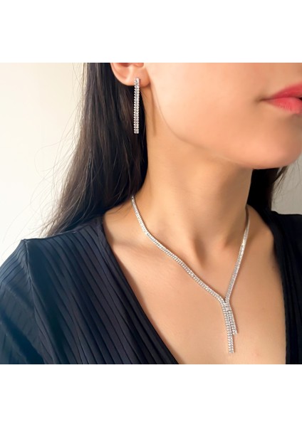 316L Çelik Zirkon Taşlı Su Yolu Kadın Set SET-143