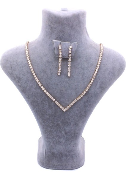 Altın Kaplama Rose Zirkon Taşlı Su Yolu Kadın Set SET-145