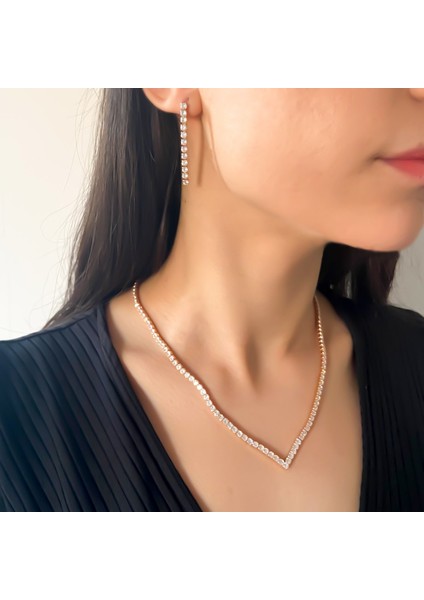 Altın Kaplama Rose Zirkon Taşlı Su Yolu Kadın Set SET-145