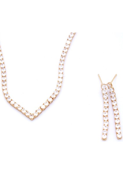Altın Kaplama Rose Zirkon Taşlı Su Yolu Kadın Set SET-145