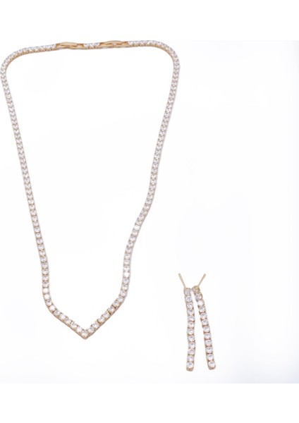 Altın Kaplama Rose Zirkon Taşlı Su Yolu Kadın Set SET-145