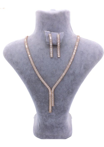 Altın Kaplama Rose Zirkon Taşlı Su Yolu Kadın Set SET-144