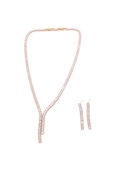 Altın Kaplama Rose Zirkon Taşlı Su Yolu Kadın Set SET-144