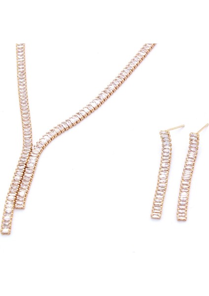 Altın Kaplama Rose Zirkon Taşlı Su Yolu Kadın Set SET-144