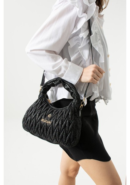 Nakışlı Modern Tasarım Beyaz Siyah Çapraz Kadın Çantası