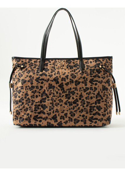 Geniş Iç Hacimli Leopar Süet Shopping Kadın Omuz Çantası