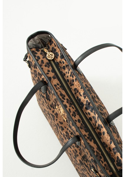 Geniş Iç Hacimli Leopar Süet Shopping Kadın Omuz Çantası fiyatları