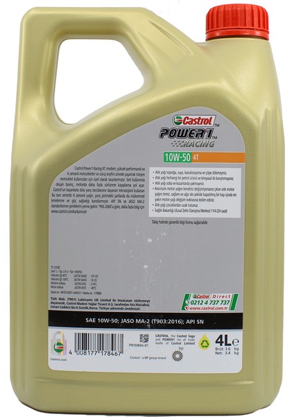 Power 1 Racing 4T 10w50 - 4 Lt - Motorsiklet Yağı