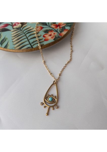 Paslanmaz Çelik Göz Detay Vintage Kadın Kolye