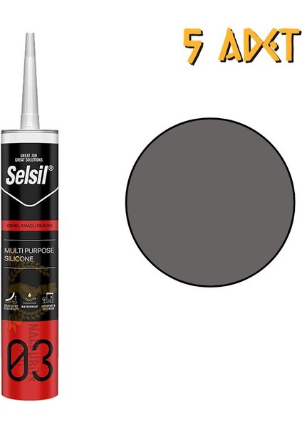 Genel Amaçlı Silikon Antrasit Gri 322 Gr. - 5 Adet