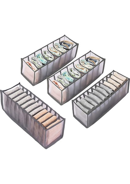 4 Set Iç Giyim Çekmece Organizatör Çorap Organizatör, Katlanabilir Naylon Mesh Dolap Organizatör Dresser Organizatör - Gri (Yurt Dışından)