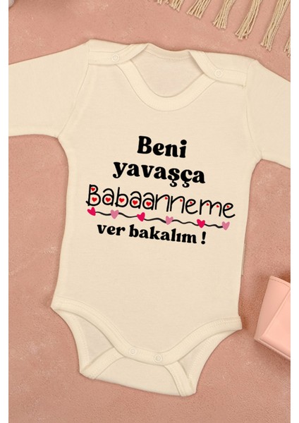 %100 Pamuk Babanne Sevgisi Yumuşak Baskılı Omuz Çıt Çıt Zıbın