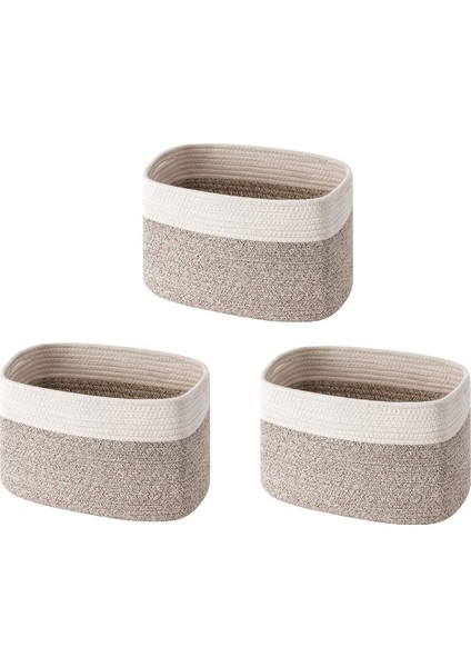 3x Pamuk Halat Saklama Sepetleri Kutusu Depolama Kare Organizatör Katlanabilir Dekoratif Dokuma Sepet Kulplu, C (Yurt Dışından)