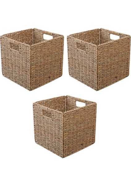 3x Dokuma Deniz Çayırı Çiftlik Evi Mutfak Depolama Organizatör Sepet Kutusu Dolaplar, Kiler, Banyo, Çamaşır Odası Için Kulplu (Yurt Dışından)