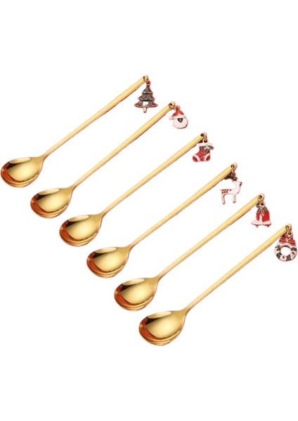 6pcs Tarzı Yeni Yıl Etal Noel Kaşık Noel Partisi Sofra Süsler Ev Masa Tatlı Kahve Kaşığı Için Noel Süslemeleri (Yurt Dışından)