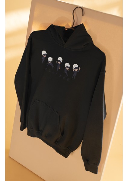 Jujutsu Kaisen Gojo Chibi Baskılı Kapüşonlu Sweatshirt, Unisex Oversize Anime Baskılı Hoodie