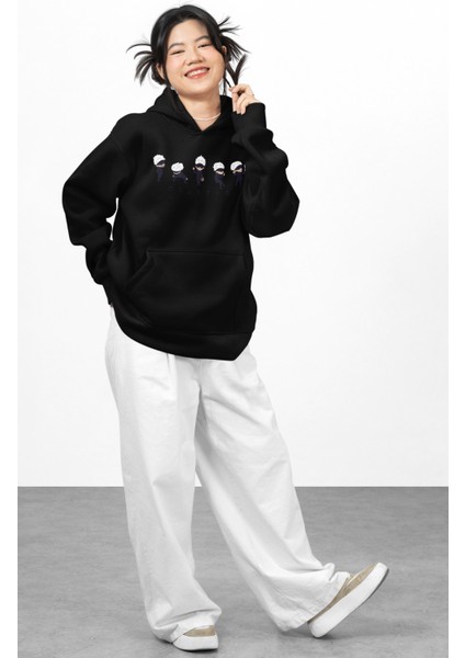 Jujutsu Kaisen Gojo Chibi Baskılı Kapüşonlu Sweatshirt, Unisex Oversize Anime Baskılı Hoodie modelleri