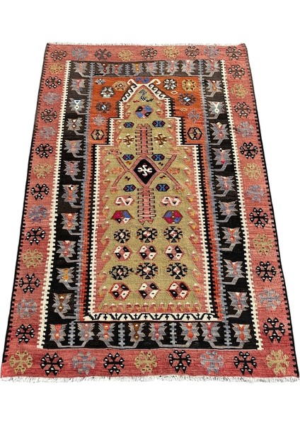 El Dokuma Çift Kuruhüyük Kilimi 120 x 180 Kök Boya Yün Kilim