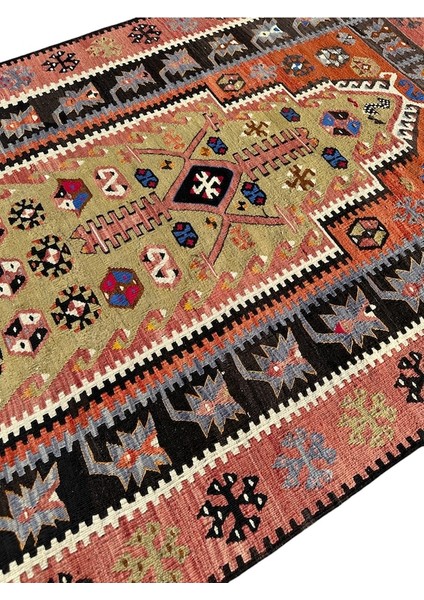 El Dokuma Çift Kuruhüyük Kilimi 120 x 180 Kök Boya Yün Kilim