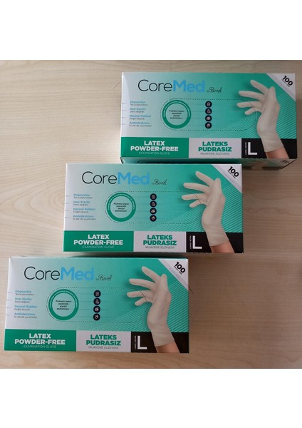 Coremed 3 Adet Lateks Pudrasız 100'LÜ Eldiven Large
