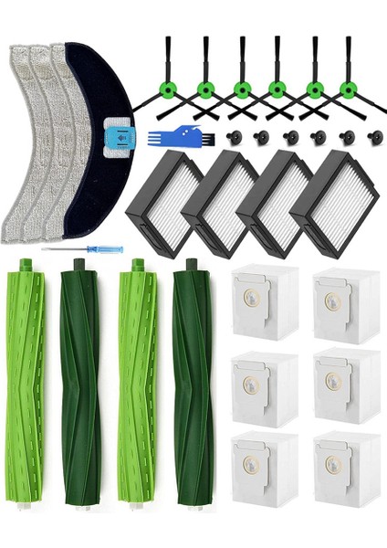 Irobot Roomba J7+/j7 Plus Robot Süpürge Için Yedek Parçalar Kauçuk Fırçalar + Paspas Pedleri + Hepa Filtreler (Yurt Dışından)