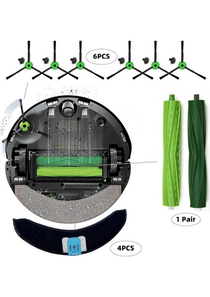 Irobot Roomba J7+/j7 Plus Robot Süpürge Için Yedek Parçalar Kauçuk Fırçalar + Paspas Pedleri + Hepa Filtreler (Yurt Dışından) fırsatları