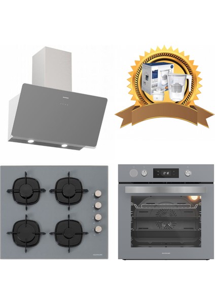 Buhar Destekli Airfrayer Gri Cam Ankastre Set 3457 - CS5335S01- BO65P4S01