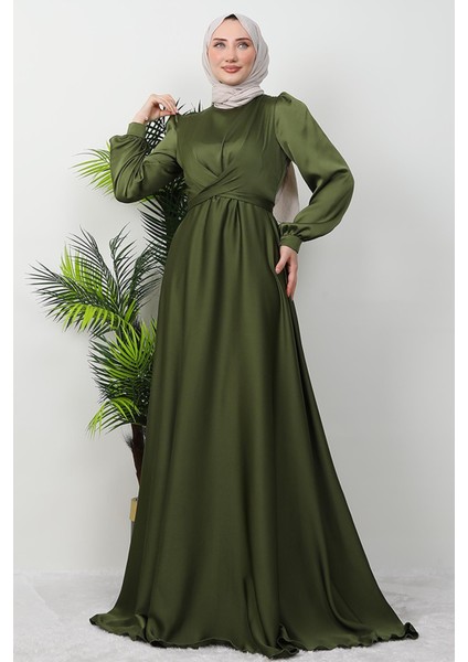 Çapraz Kuşaklı Abiye Açık Haki