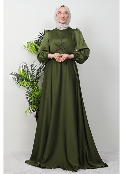 Çapraz Kuşaklı Abiye Açık Haki modelleri