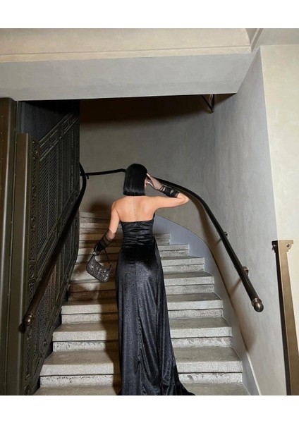 Leya Straplez Simli Kadife Abiye 583115 modelleri
