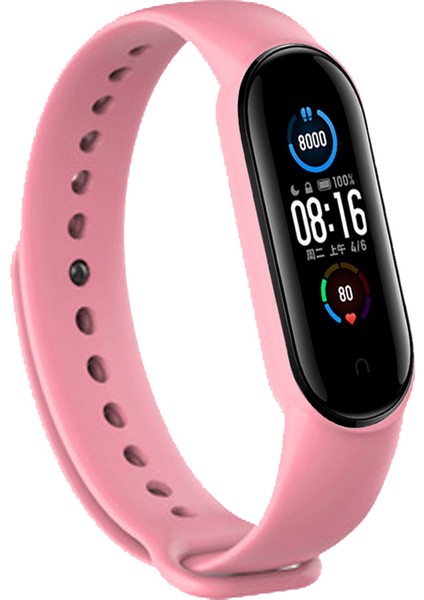 Xiaomi Mi Band 5 ve 6 Akıllı Bileklik Silikon Kordon Kayış Açık Pembe
