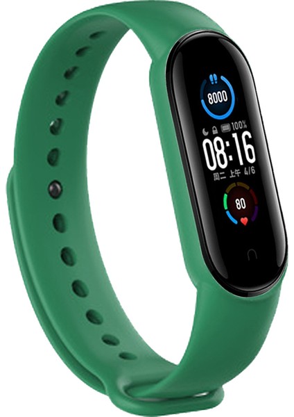 Xiaomi Mi Band 5 ve 6 Akıllı Bileklik Silikon Kordon Kayış Koyu Yeşil
