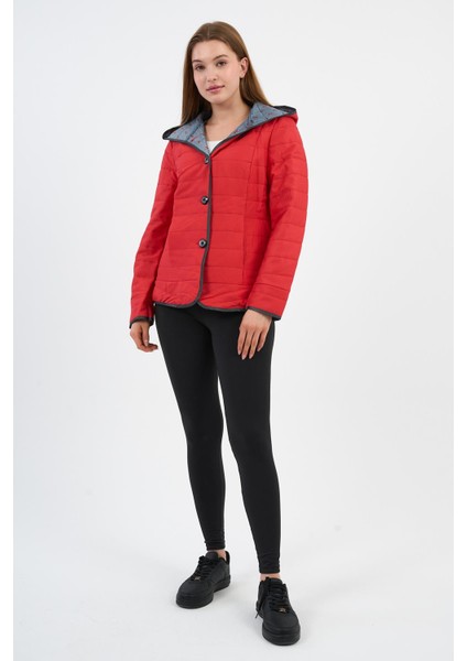 Kapüşonlu Düğmeli Astarlı Kadın Mont (B20-158703)