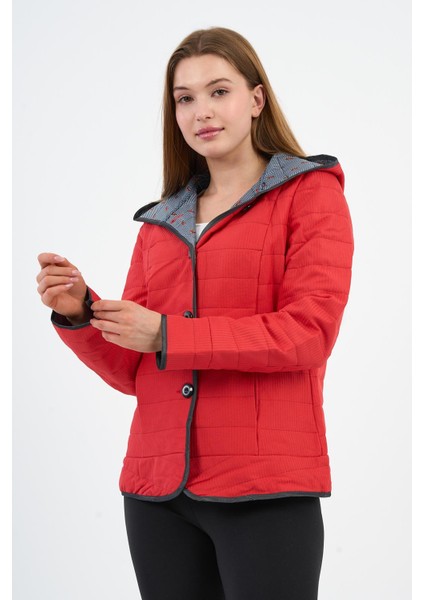 Kapüşonlu Düğmeli Astarlı Kadın Mont (B20-158703)