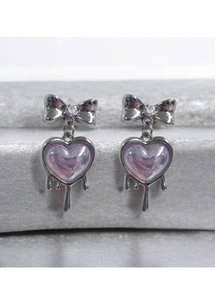 Kurdele Detaylı Y2K Melting Heart Küpe