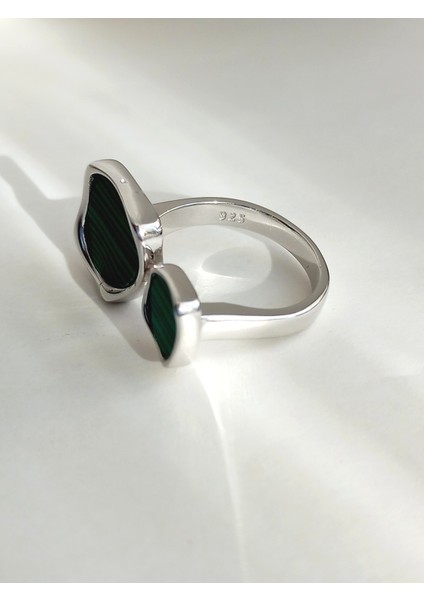 Gümüş Yeşil Malahit Taşlı Kare Tasarım Ayarlanabilir Kadın Yüzük Doğum Günü Hediye fiyatları