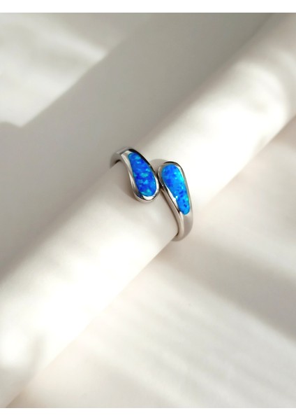 Gümüş Mavi Opal Damla Sarılan Free Tasarım Kadın Yüzük Doğum Günü Hediye